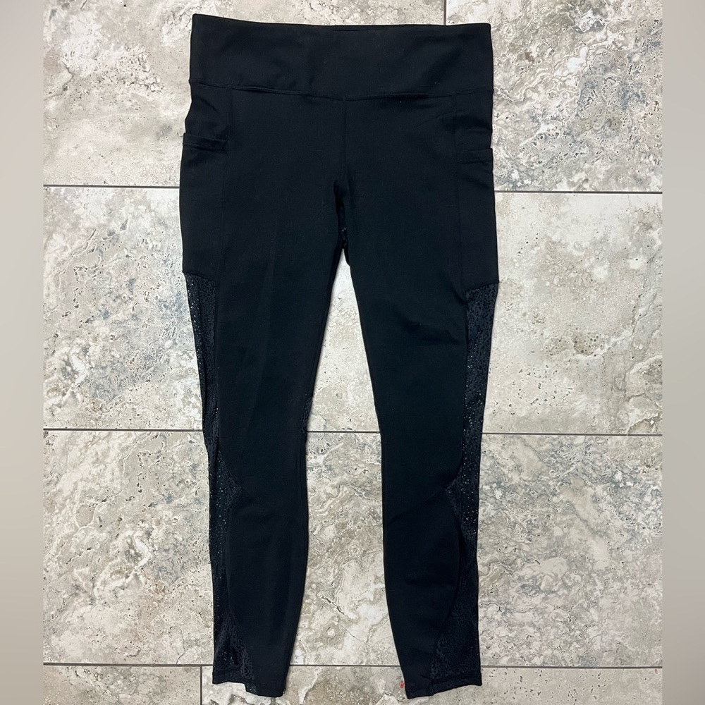Fabletics Black Athletic Leggings with mesh accents